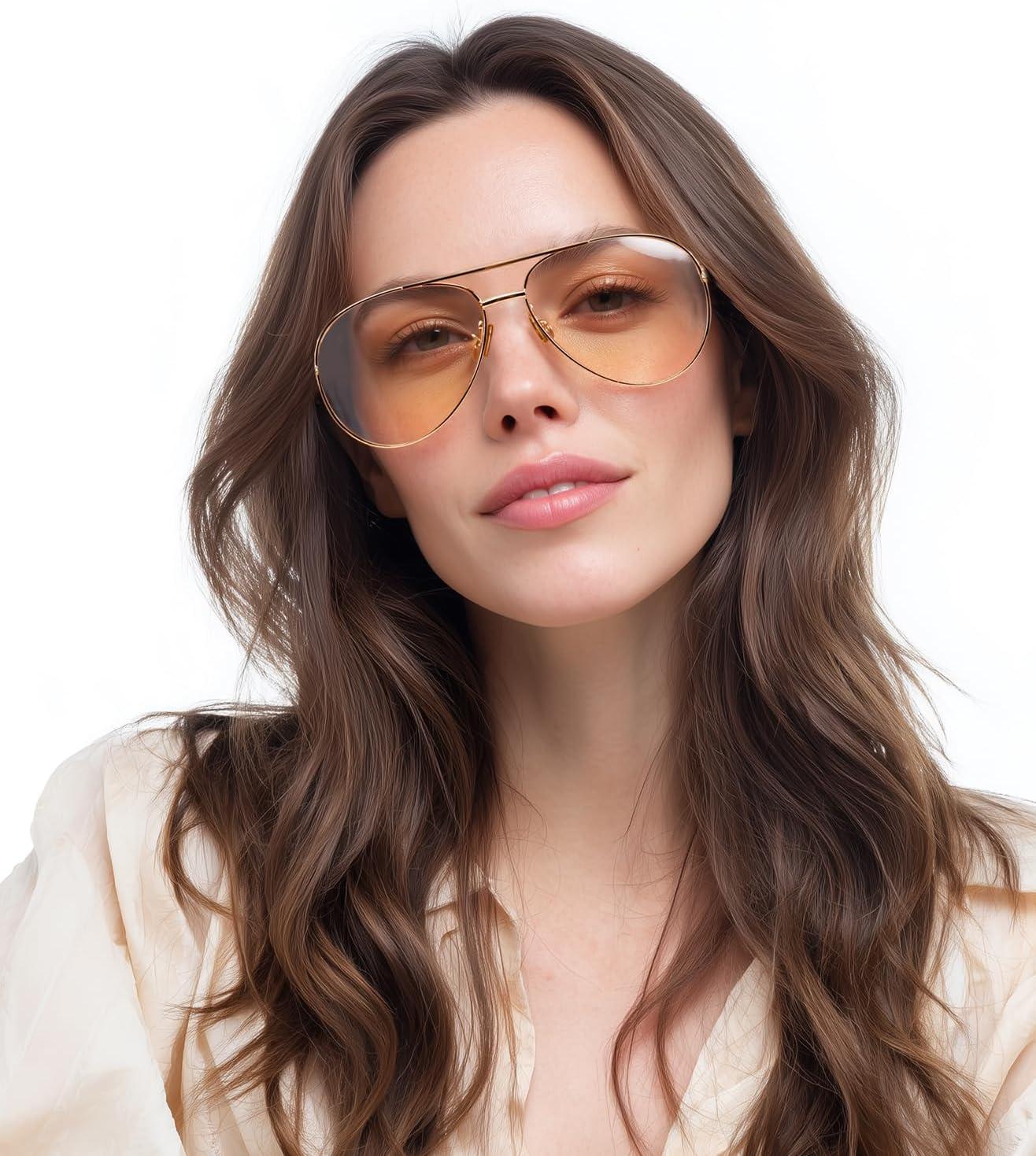 image:imageFEISEDY Oversized Aviator Sunglasses Women Men Retro Gold Metal Chunky Frame UV400 for Driving amp Daily Wear B03112packgoldChampagnegoldChampagne