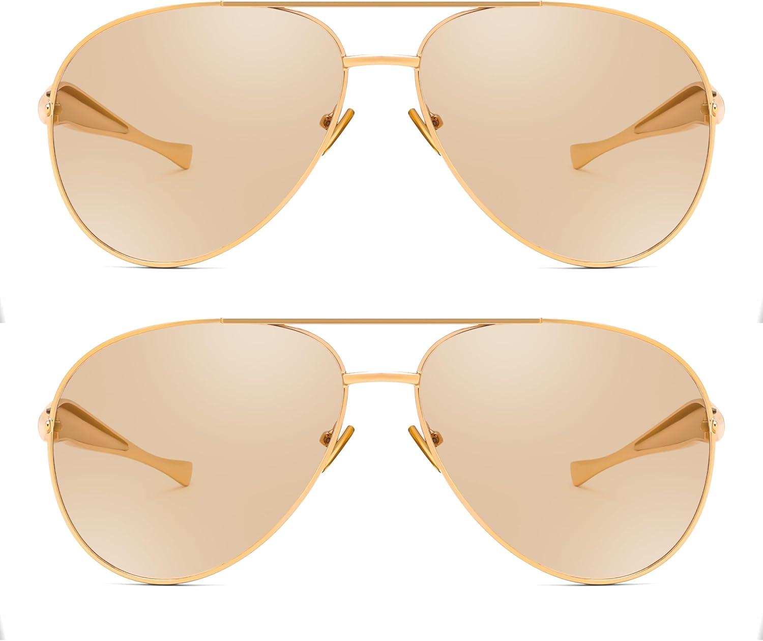 image:imageFEISEDY Oversized Aviator Sunglasses Women Men Retro Gold Metal Chunky Frame UV400 for Driving amp Daily Wear B03112packgoldChampagnegoldChampagne