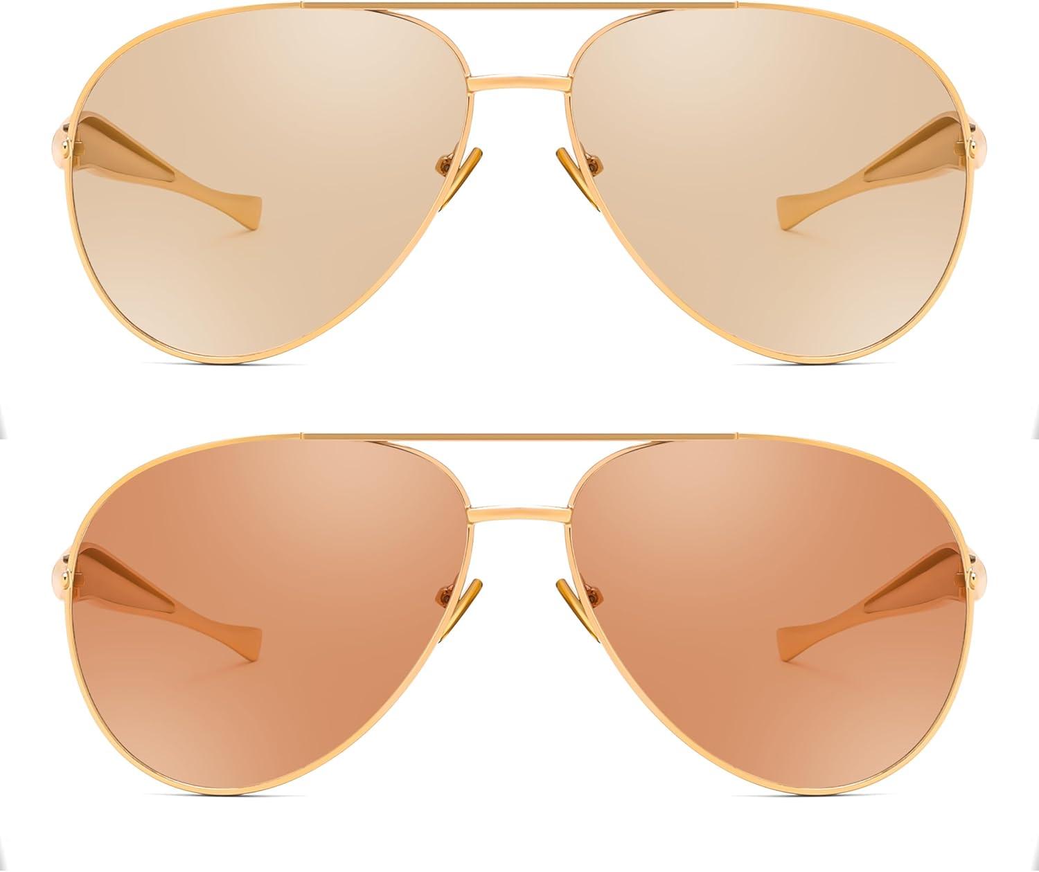 image:imageFEISEDY Oversized Aviator Sunglasses Women Men Retro Gold Metal Chunky Frame UV400 for Driving amp Daily Wear B03112packgoldChampagnegoldTea