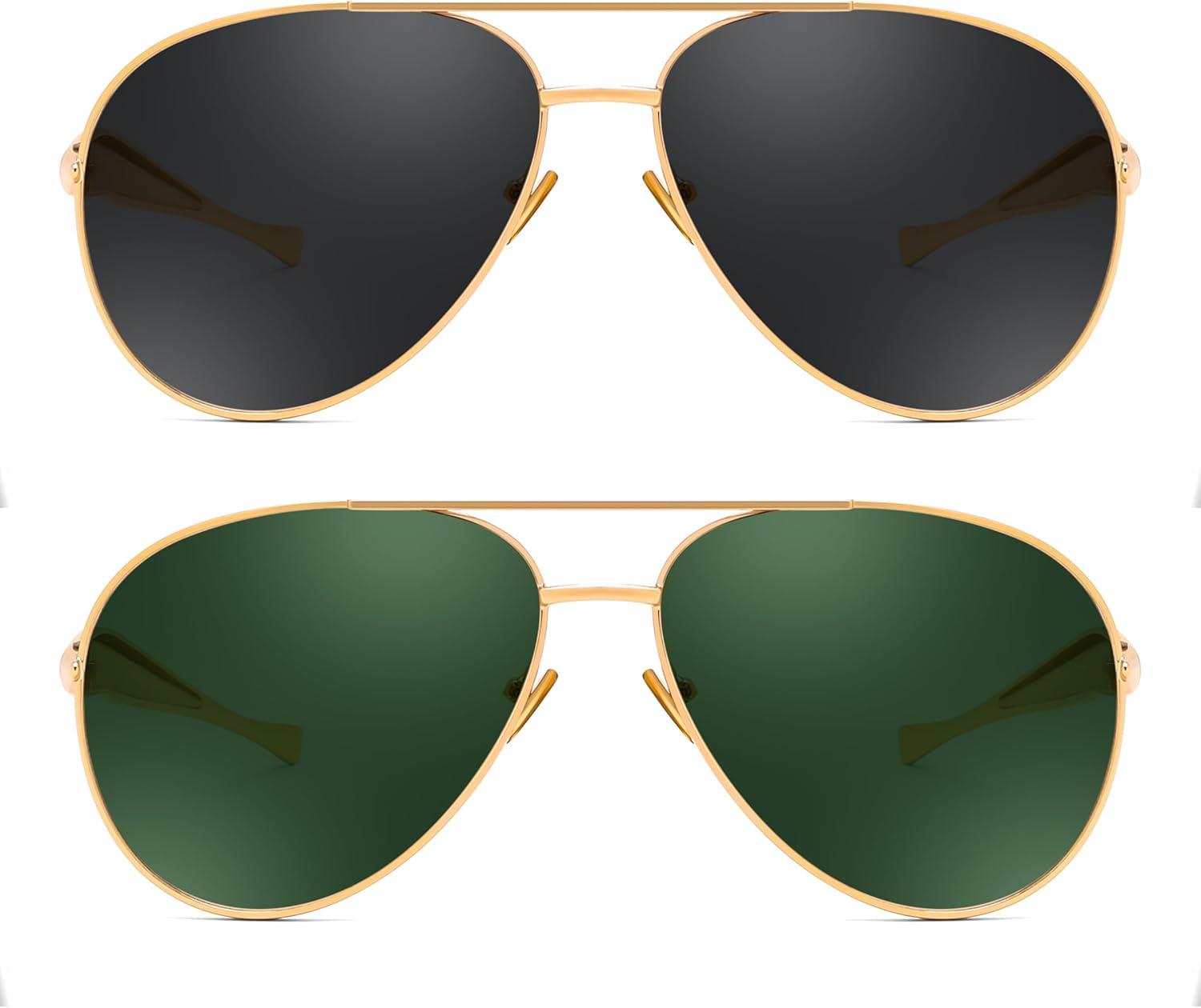 image:imageFEISEDY Oversized Aviator Sunglasses Women Men Retro Gold Metal Chunky Frame UV400 for Driving amp Daily Wear B03112packgoldGreygoldGreen