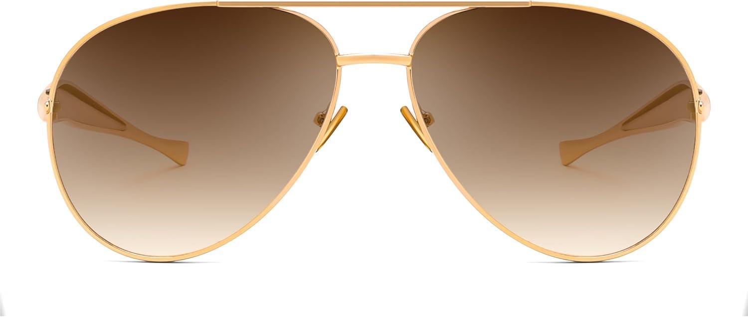 image:imageFEISEDY Oversized Aviator Sunglasses Women Men Retro Gold Metal Chunky Frame UV400 for Driving amp Daily Wear B0311GoldGradual Tea