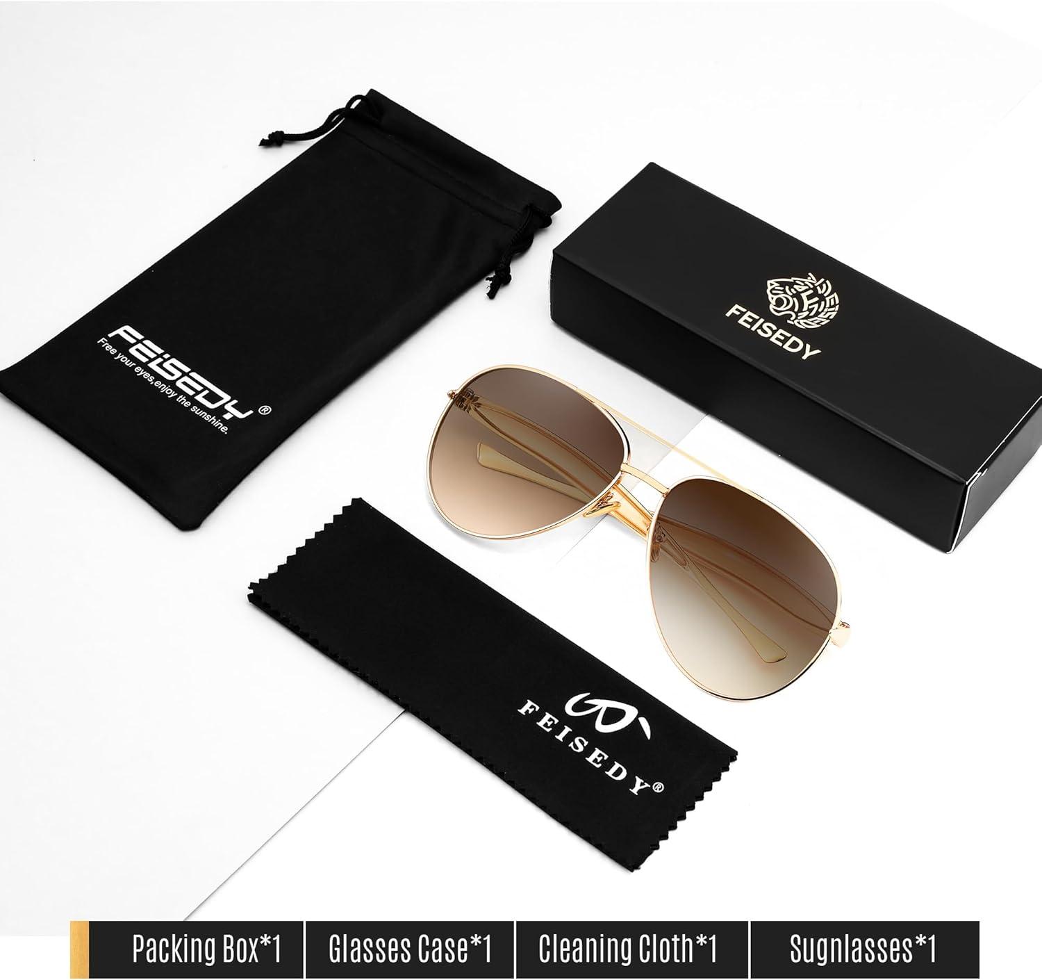 image:imageFEISEDY Oversized Aviator Sunglasses Women Men Retro Gold Metal Chunky Frame UV400 for Driving amp Daily Wear B0311GoldGradual Tea