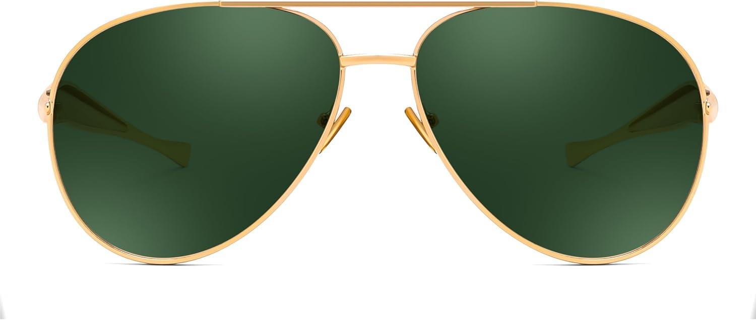 image:imageFEISEDY Oversized Aviator Sunglasses Women Men Retro Gold Metal Chunky Frame UV400 for Driving amp Daily Wear B0311GoldGreen