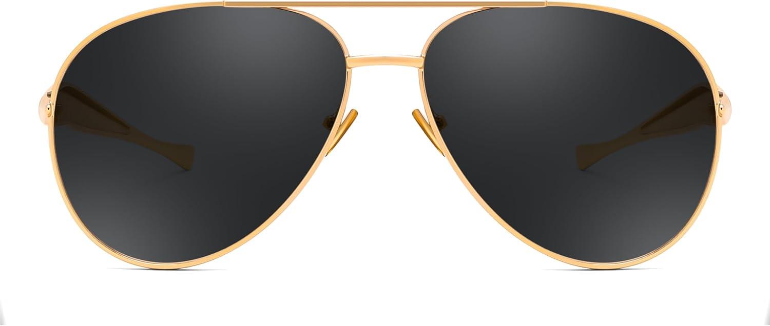 image:imageFEISEDY Oversized Aviator Sunglasses Women Men Retro Gold Metal Chunky Frame UV400 for Driving amp Daily Wear B0311GoldGrey
