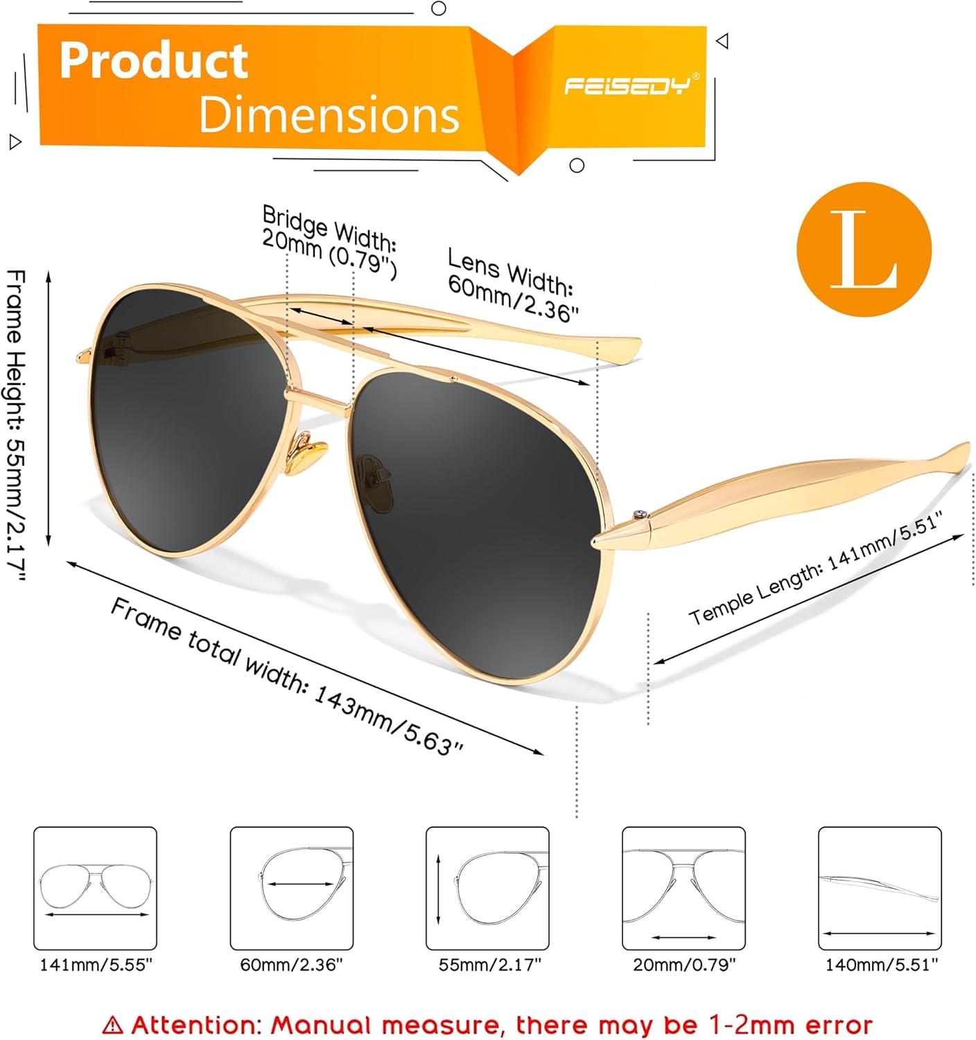 image:imageFEISEDY Oversized Aviator Sunglasses Women Men Retro Gold Metal Chunky Frame UV400 for Driving amp Daily Wear B0311GoldGrey
