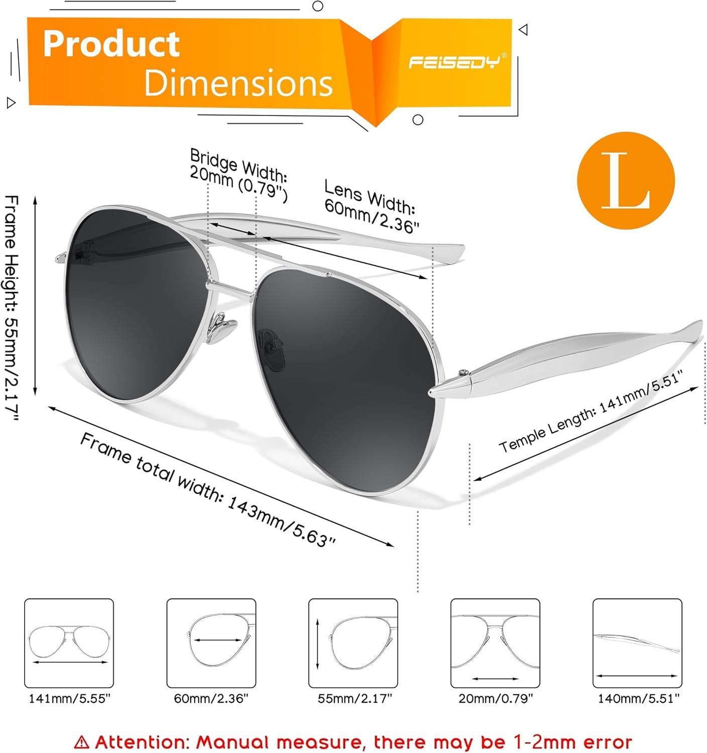 image:imageFEISEDY Oversized Aviator Sunglasses Women Men Retro Gold Metal Chunky Frame UV400 for Driving amp Daily Wear B0311SilverGrey