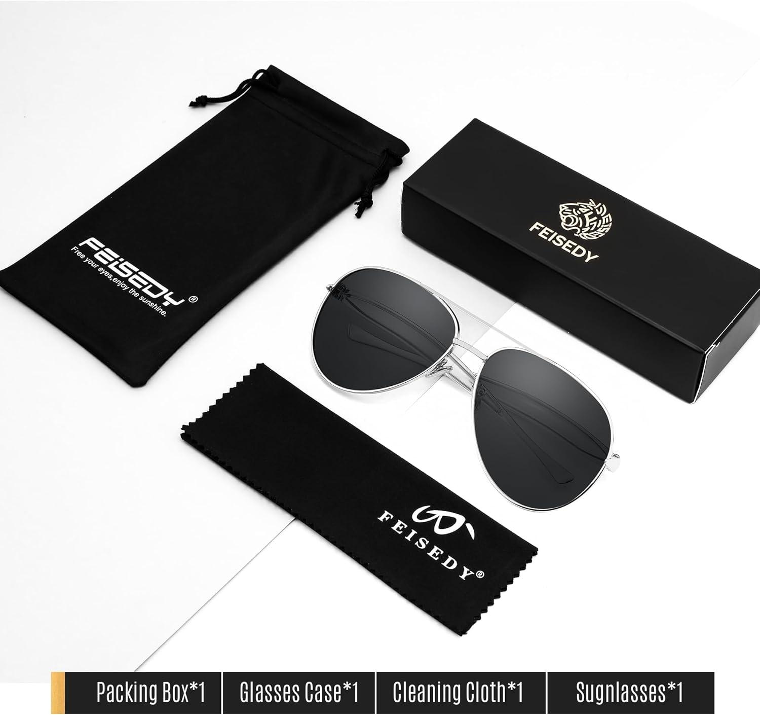 image:imageFEISEDY Oversized Aviator Sunglasses Women Men Retro Gold Metal Chunky Frame UV400 for Driving amp Daily Wear B0311SilverGrey