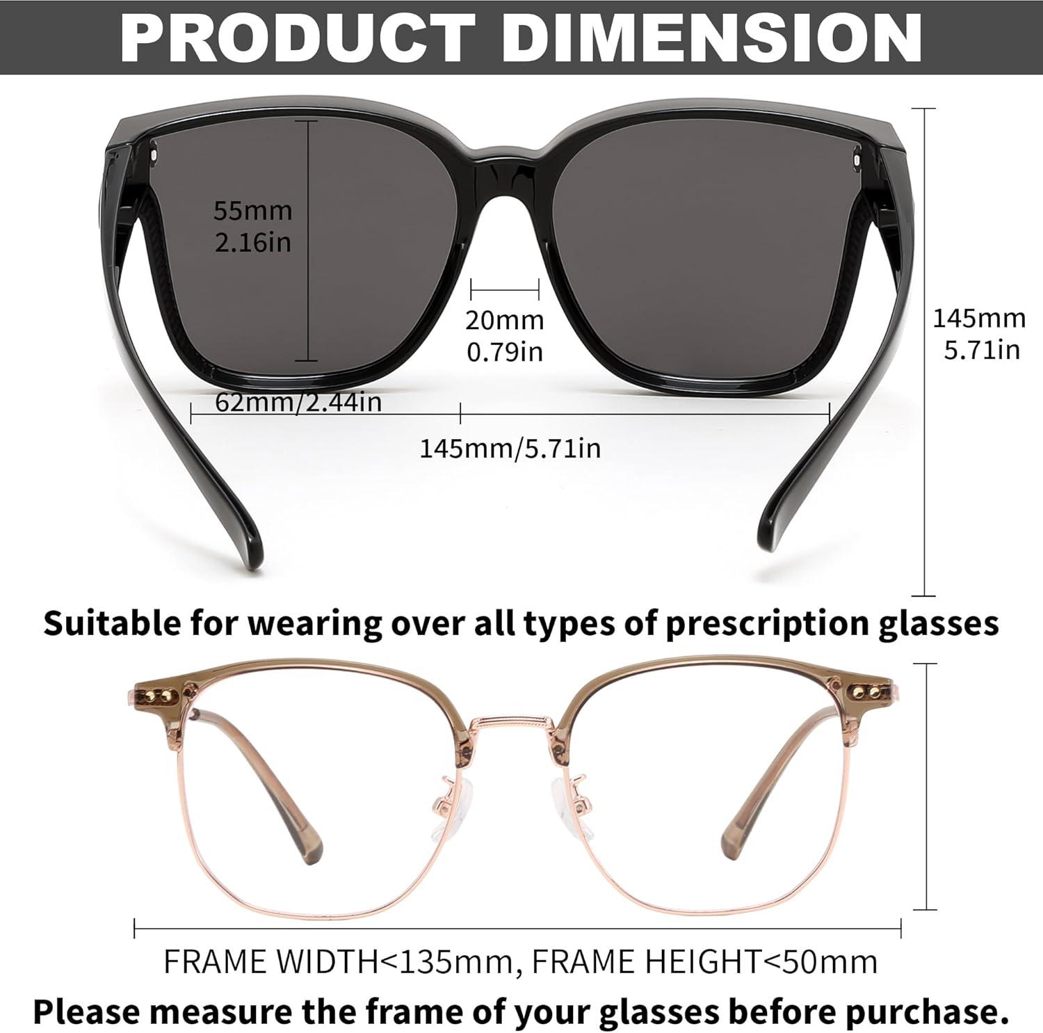 image:imageFEISEDY Polarized Sunglasses Fit Over Glasses for Men Women Oversized Square Sun Glasses UV400 Protection Shades B4187Black