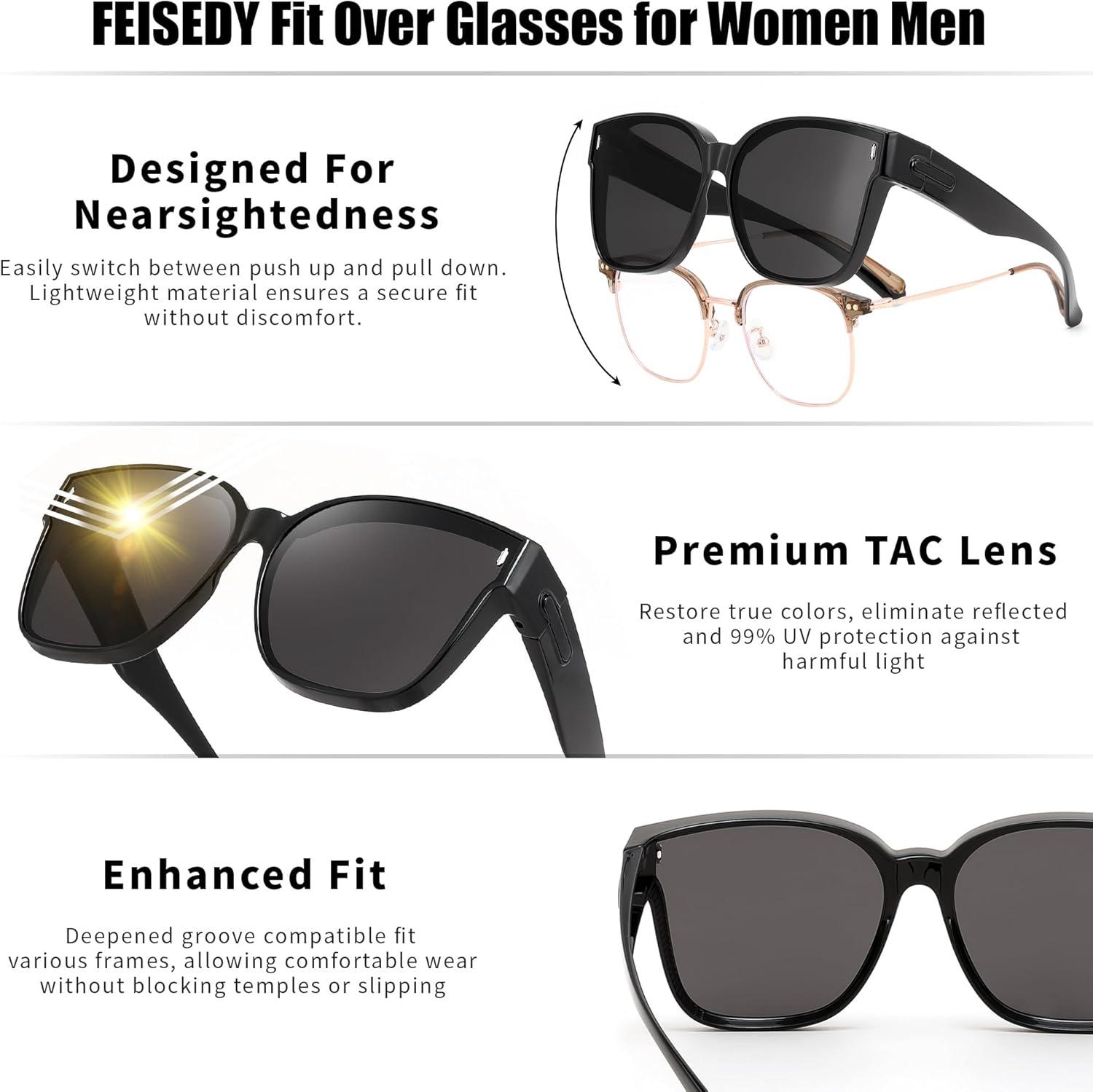image:imageFEISEDY Polarized Sunglasses Fit Over Glasses for Men Women Oversized Square Sun Glasses UV400 Protection Shades B4187Black