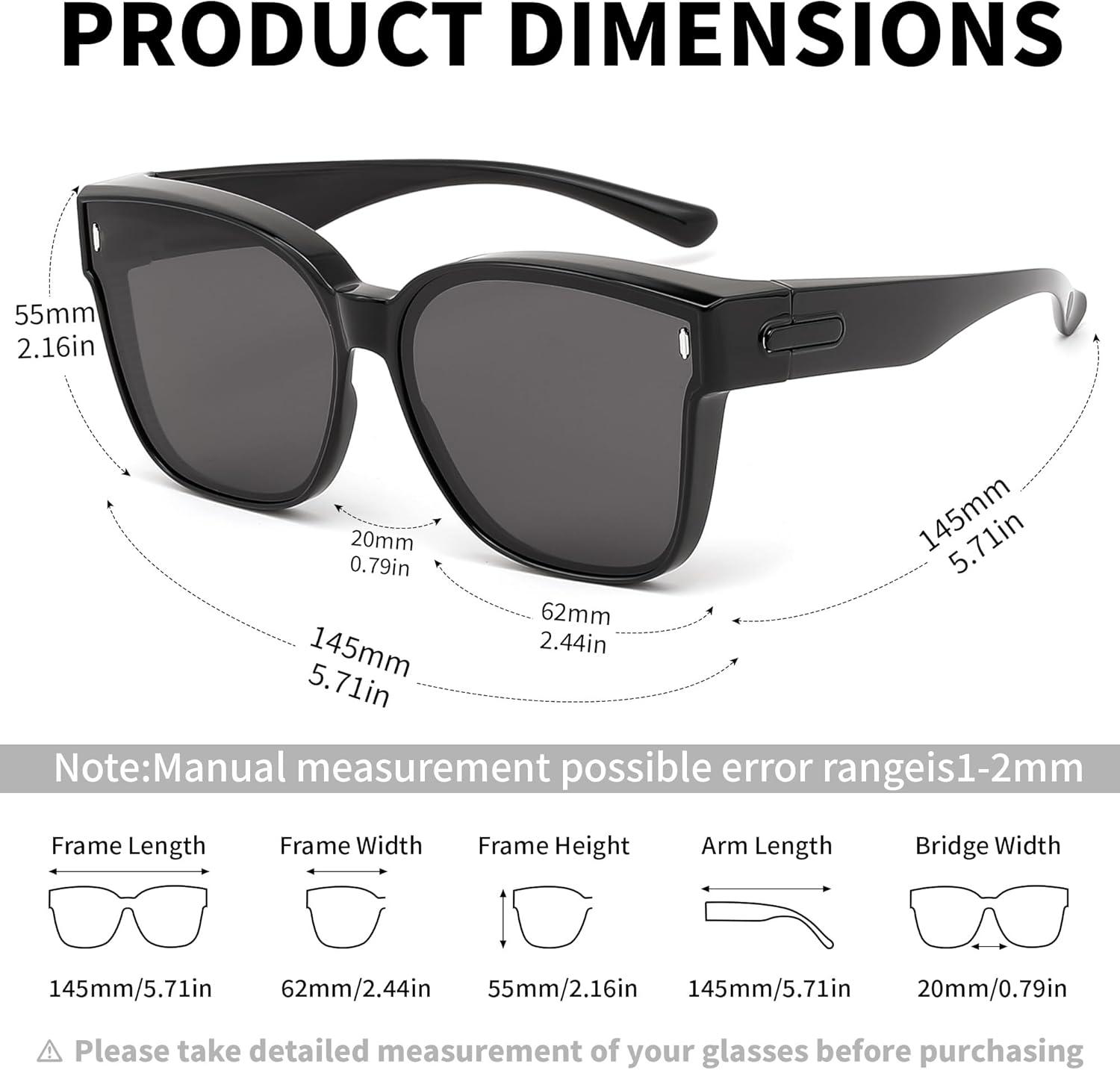 image:imageFEISEDY Polarized Sunglasses Fit Over Glasses for Men Women Oversized Square Sun Glasses UV400 Protection Shades B4187Black
