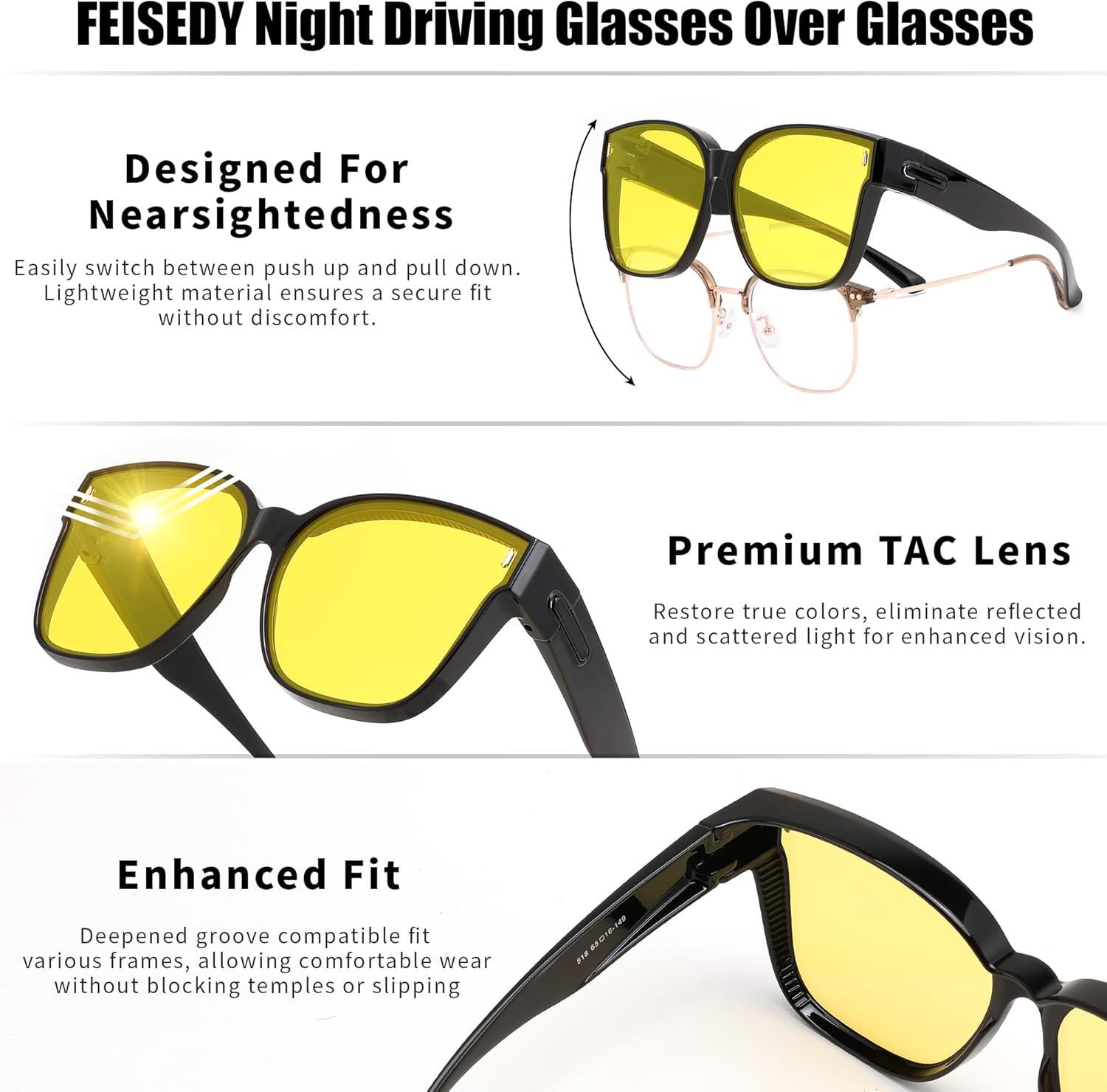 image:imageFEISEDY Polarized Sunglasses Fit Over Glasses for Men Women Oversized Square Sun Glasses UV400 Protection Shades B4187BlackYellow