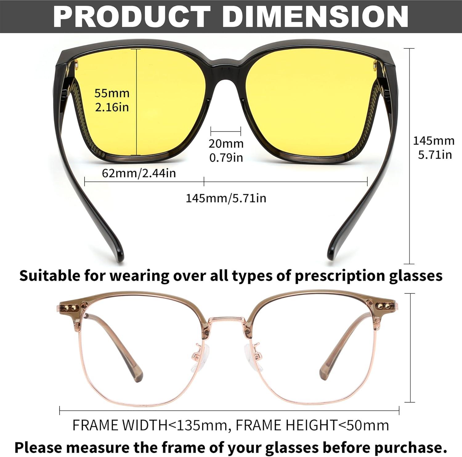 image:imageFEISEDY Polarized Sunglasses Fit Over Glasses for Men Women Oversized Square Sun Glasses UV400 Protection Shades B4187BlackYellow