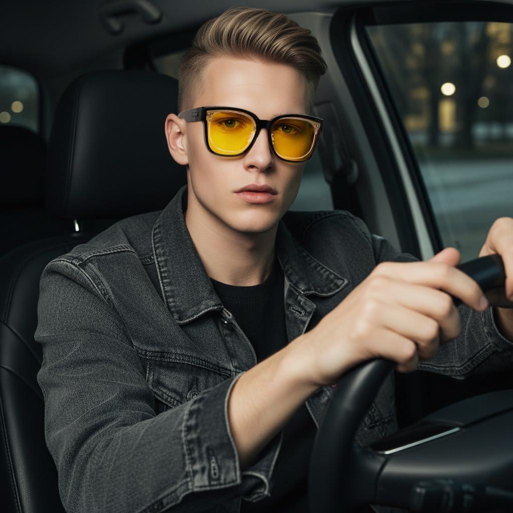 image:imageFEISEDY Polarized Sunglasses Fit Over Glasses for Men Women Oversized Square Sun Glasses UV400 Protection Shades B4187BlackYellow