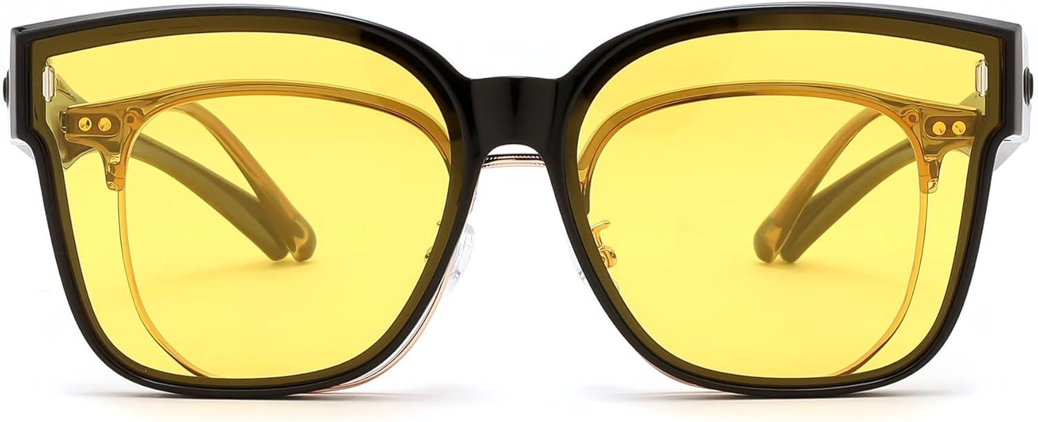 image:imageFEISEDY Polarized Sunglasses Fit Over Glasses for Men Women Oversized Square Sun Glasses UV400 Protection Shades B4187BlackYellow