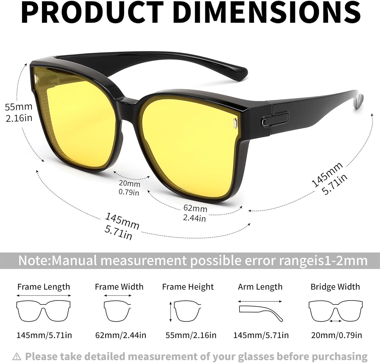 image:imageFEISEDY Polarized Sunglasses Fit Over Glasses for Men Women Oversized Square Sun Glasses UV400 Protection Shades B4187BlackYellow