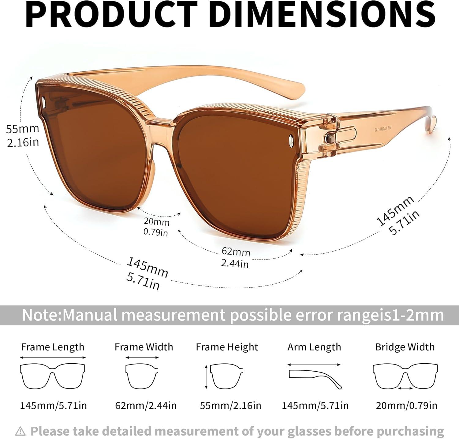 image:imageFEISEDY Polarized Sunglasses Fit Over Glasses for Men Women Oversized Square Sun Glasses UV400 Protection Shades B4187Champagne