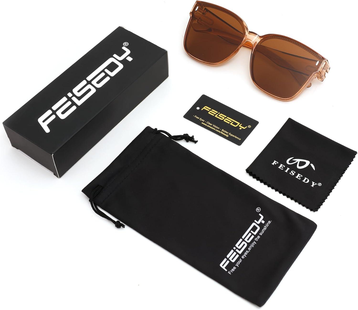 image:imageFEISEDY Polarized Sunglasses Fit Over Glasses for Men Women Oversized Square Sun Glasses UV400 Protection Shades B4187Champagne