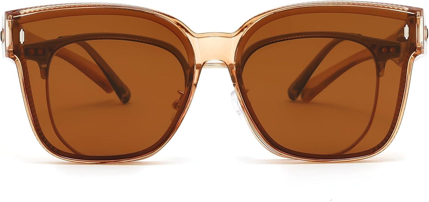 image:imageFEISEDY Polarized Sunglasses Fit Over Glasses for Men Women Oversized Square Sun Glasses UV400 Protection Shades B4187Champagne