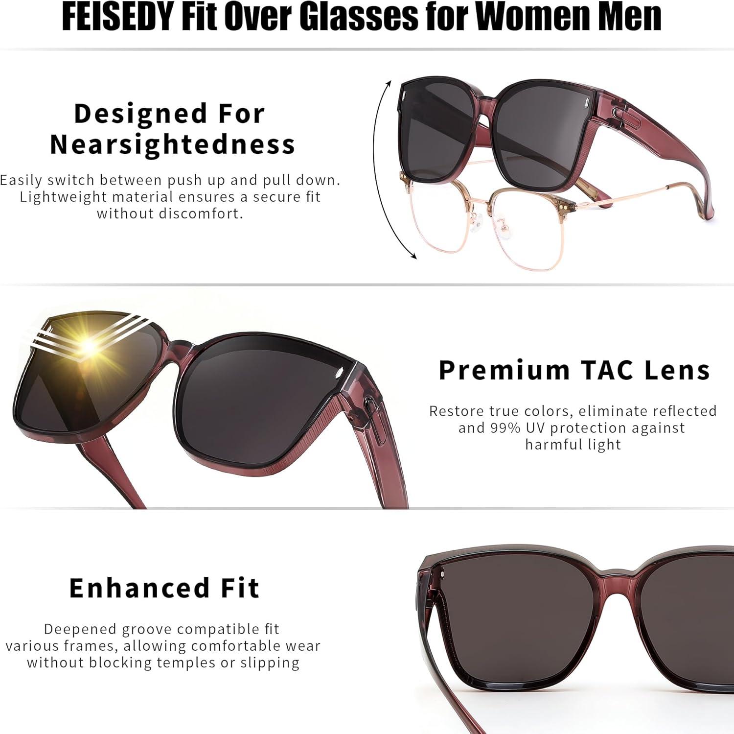 image:imageFEISEDY Polarized Sunglasses Fit Over Glasses for Men Women Oversized Square Sun Glasses UV400 Protection Shades B4187PurpleGray