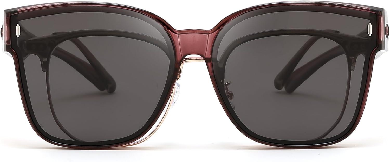 image:imageFEISEDY Polarized Sunglasses Fit Over Glasses for Men Women Oversized Square Sun Glasses UV400 Protection Shades B4187PurpleGray
