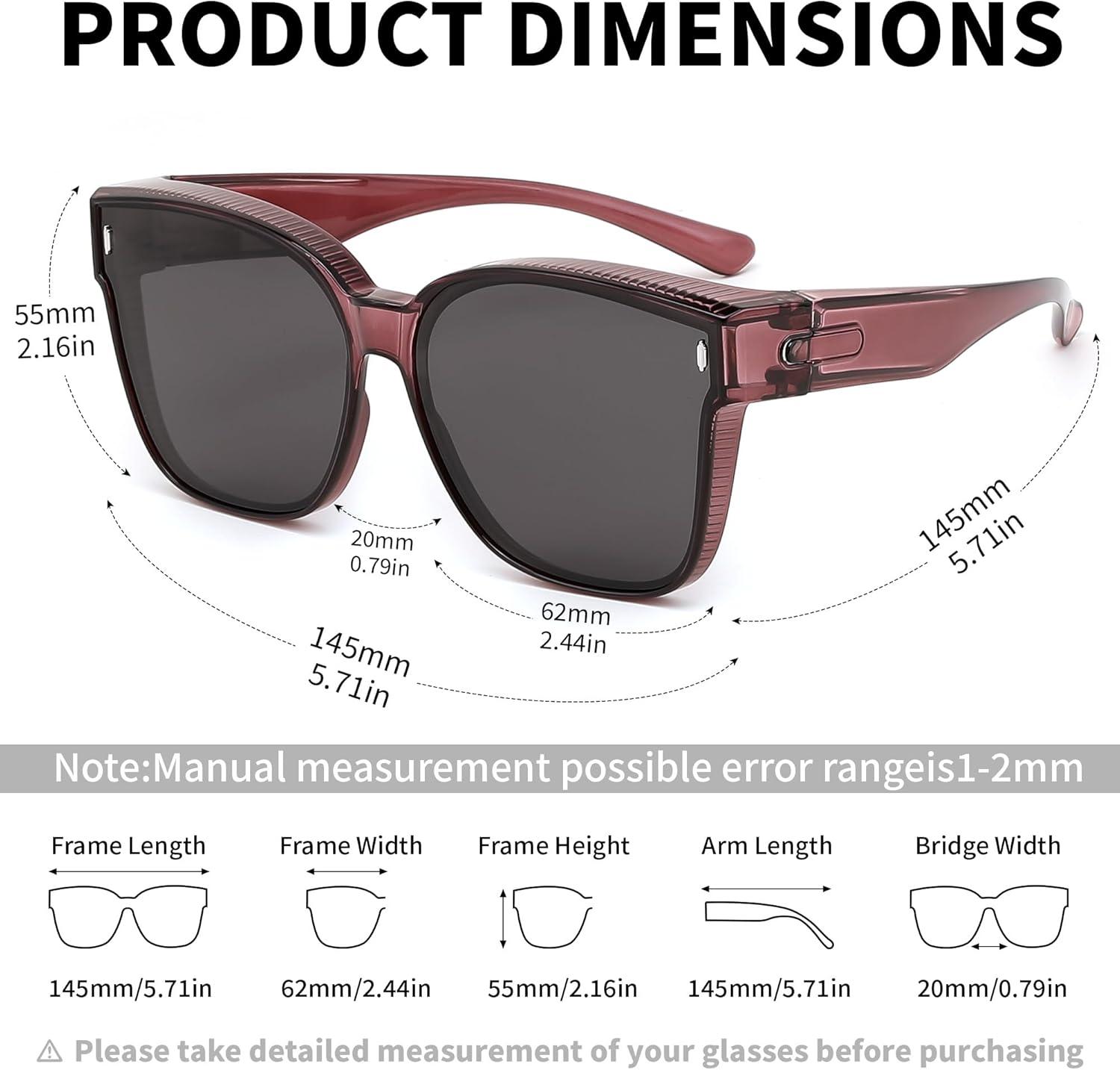 image:imageFEISEDY Polarized Sunglasses Fit Over Glasses for Men Women Oversized Square Sun Glasses UV400 Protection Shades B4187PurpleGray