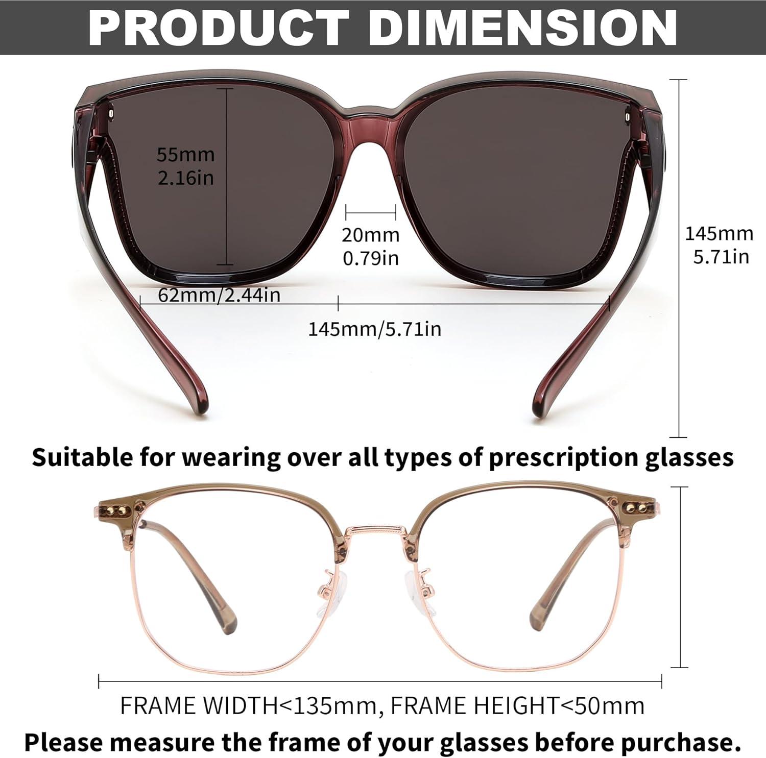 image:imageFEISEDY Polarized Sunglasses Fit Over Glasses for Men Women Oversized Square Sun Glasses UV400 Protection Shades B4187PurpleGray