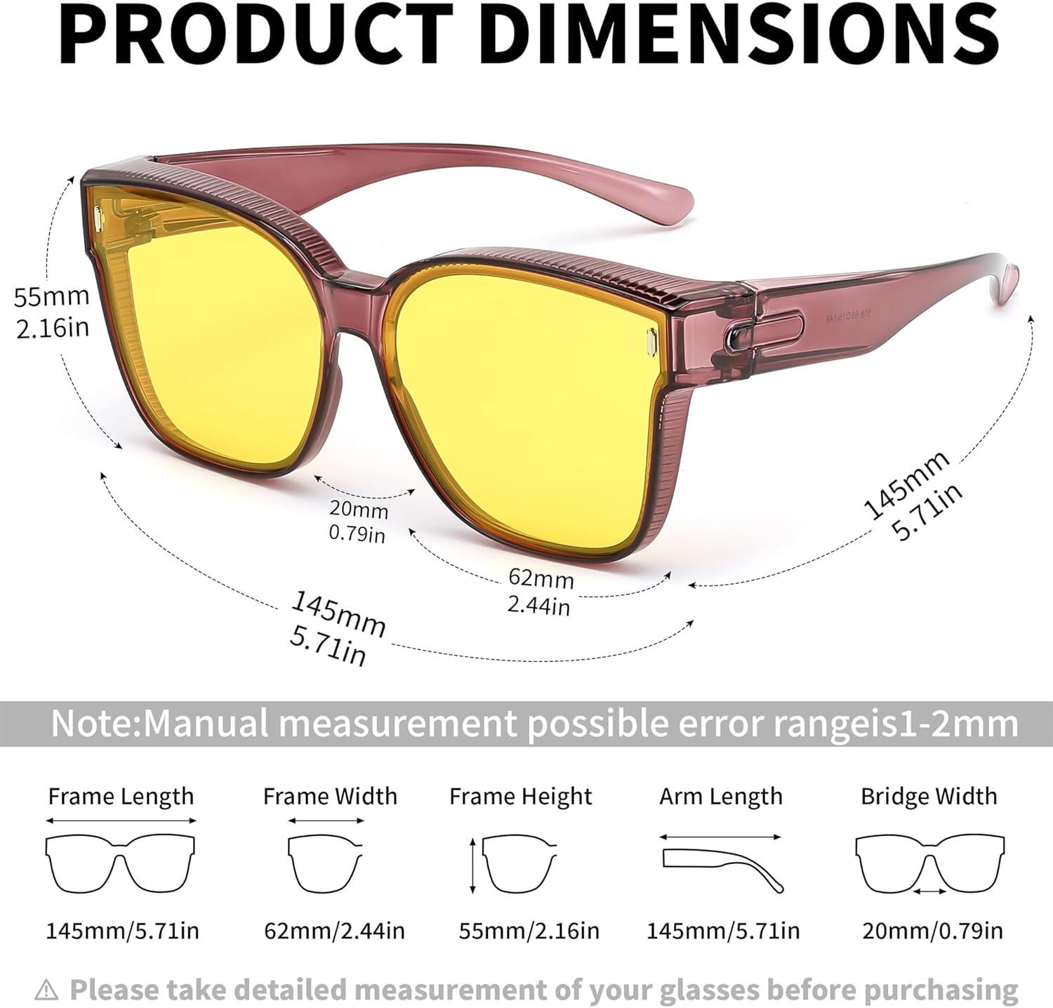 image:imageFEISEDY Polarized Sunglasses Fit Over Glasses for Men Women Oversized Square Sun Glasses UV400 Protection Shades B4187PurpleYellow