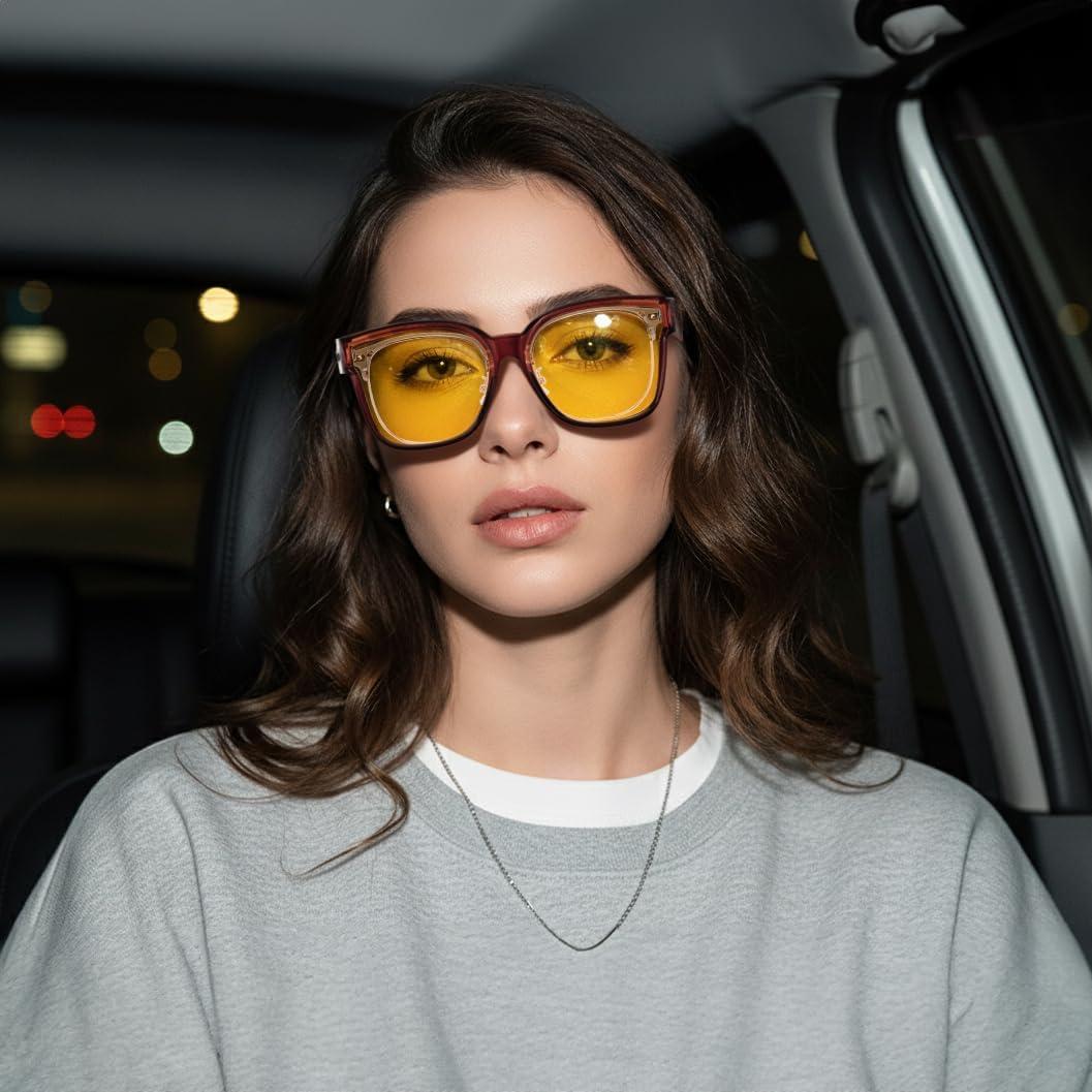 image:imageFEISEDY Polarized Sunglasses Fit Over Glasses for Men Women Oversized Square Sun Glasses UV400 Protection Shades B4187PurpleYellow