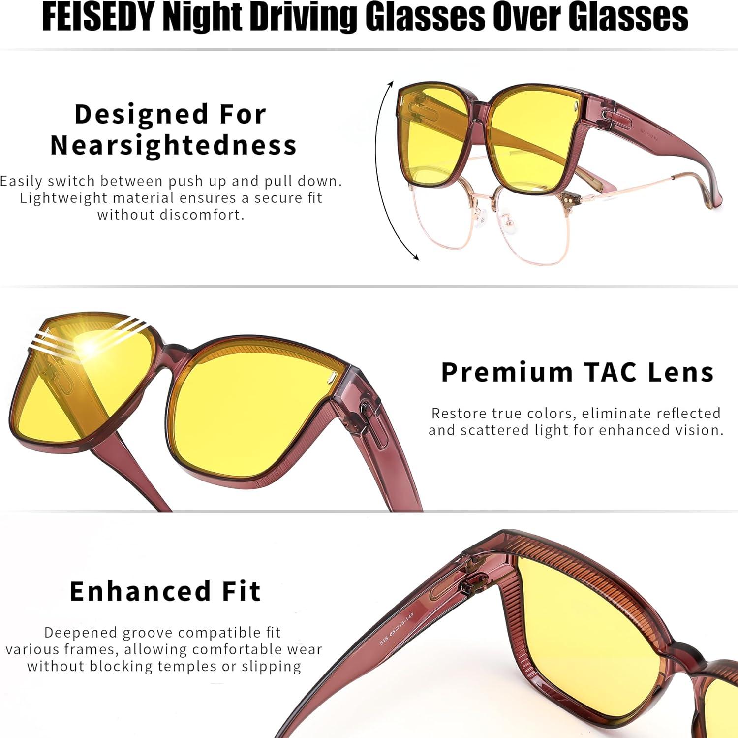 image:imageFEISEDY Polarized Sunglasses Fit Over Glasses for Men Women Oversized Square Sun Glasses UV400 Protection Shades B4187PurpleYellow