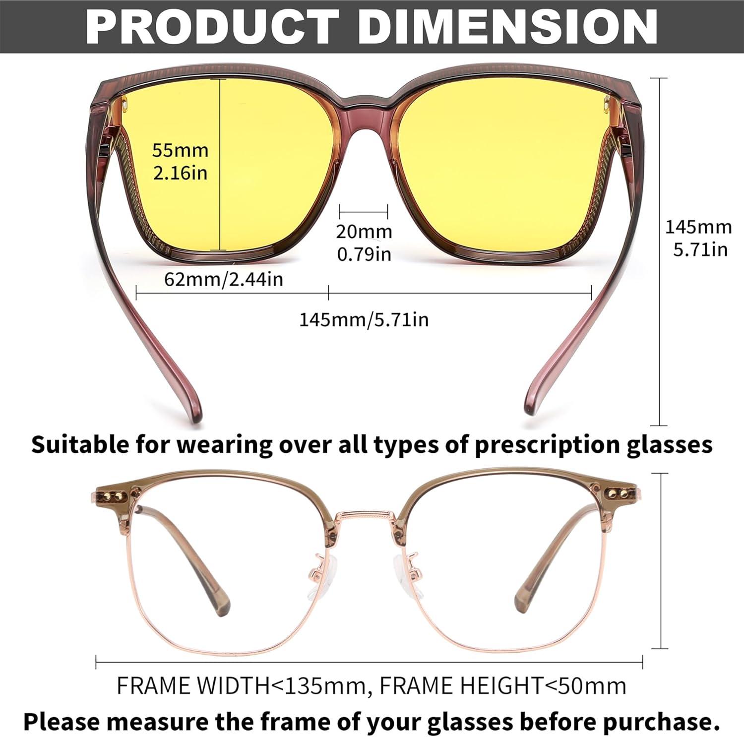 image:imageFEISEDY Polarized Sunglasses Fit Over Glasses for Men Women Oversized Square Sun Glasses UV400 Protection Shades B4187PurpleYellow