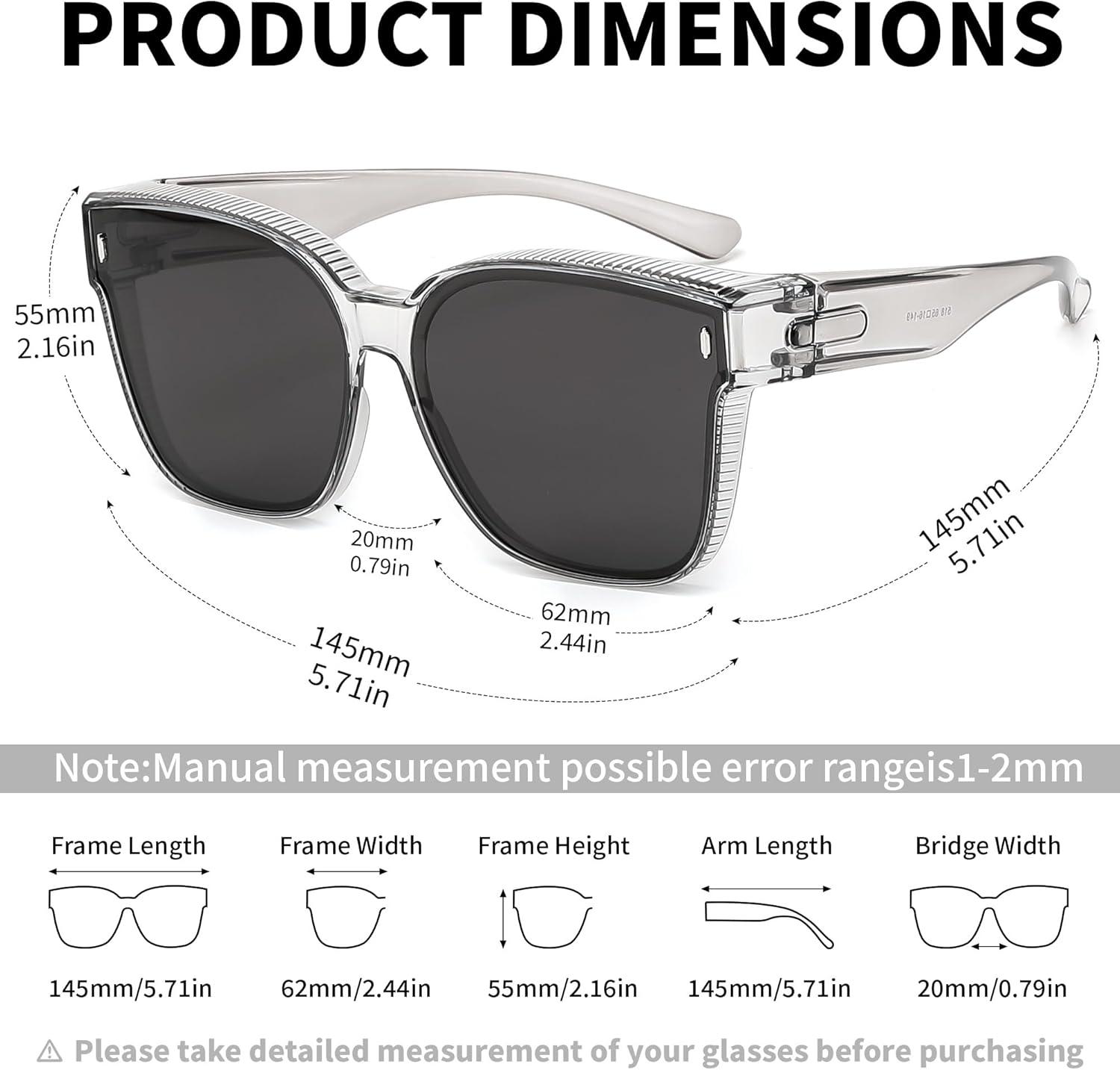 image:imageFEISEDY Polarized Sunglasses Fit Over Glasses for Men Women Oversized Square Sun Glasses UV400 Protection Shades B4187Transparent GrayGray