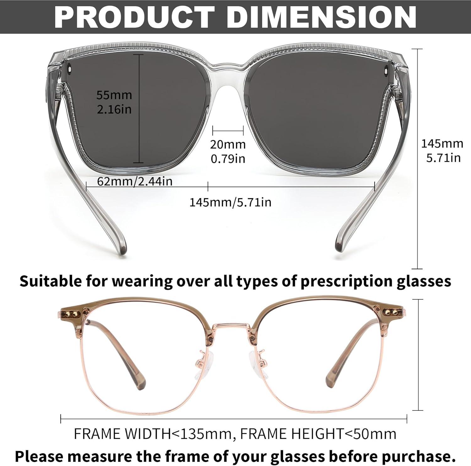 image:imageFEISEDY Polarized Sunglasses Fit Over Glasses for Men Women Oversized Square Sun Glasses UV400 Protection Shades B4187Transparent GrayGray