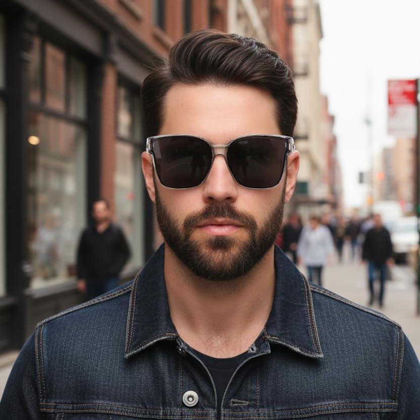 image:imageFEISEDY Polarized Sunglasses Fit Over Glasses for Men Women Oversized Square Sun Glasses UV400 Protection Shades B4187Transparent GrayGray