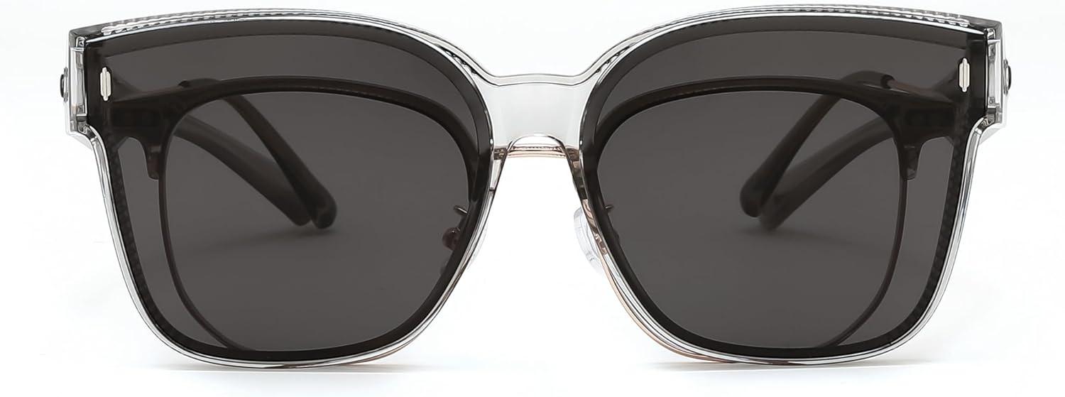 image:imageFEISEDY Polarized Sunglasses Fit Over Glasses for Men Women Oversized Square Sun Glasses UV400 Protection Shades B4187Transparent GrayGray