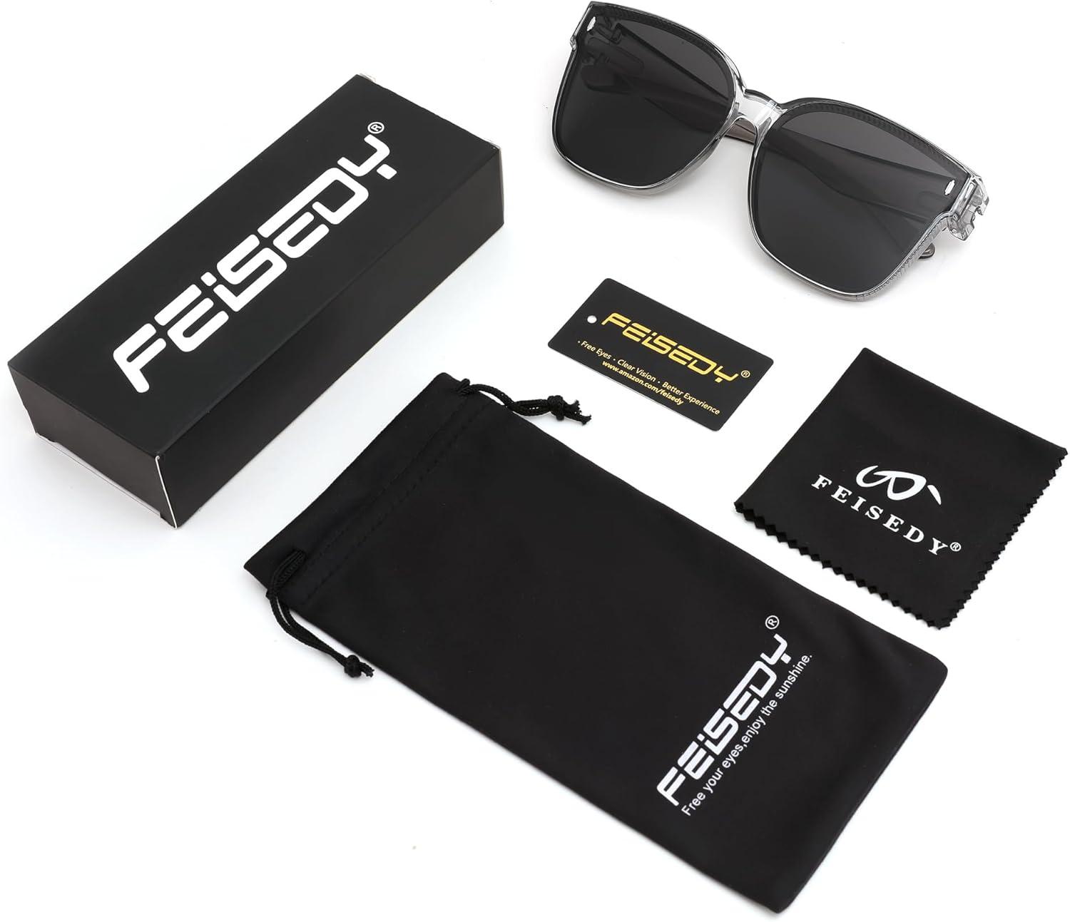image:imageFEISEDY Polarized Sunglasses Fit Over Glasses for Men Women Oversized Square Sun Glasses UV400 Protection Shades B4187Transparent GrayGray