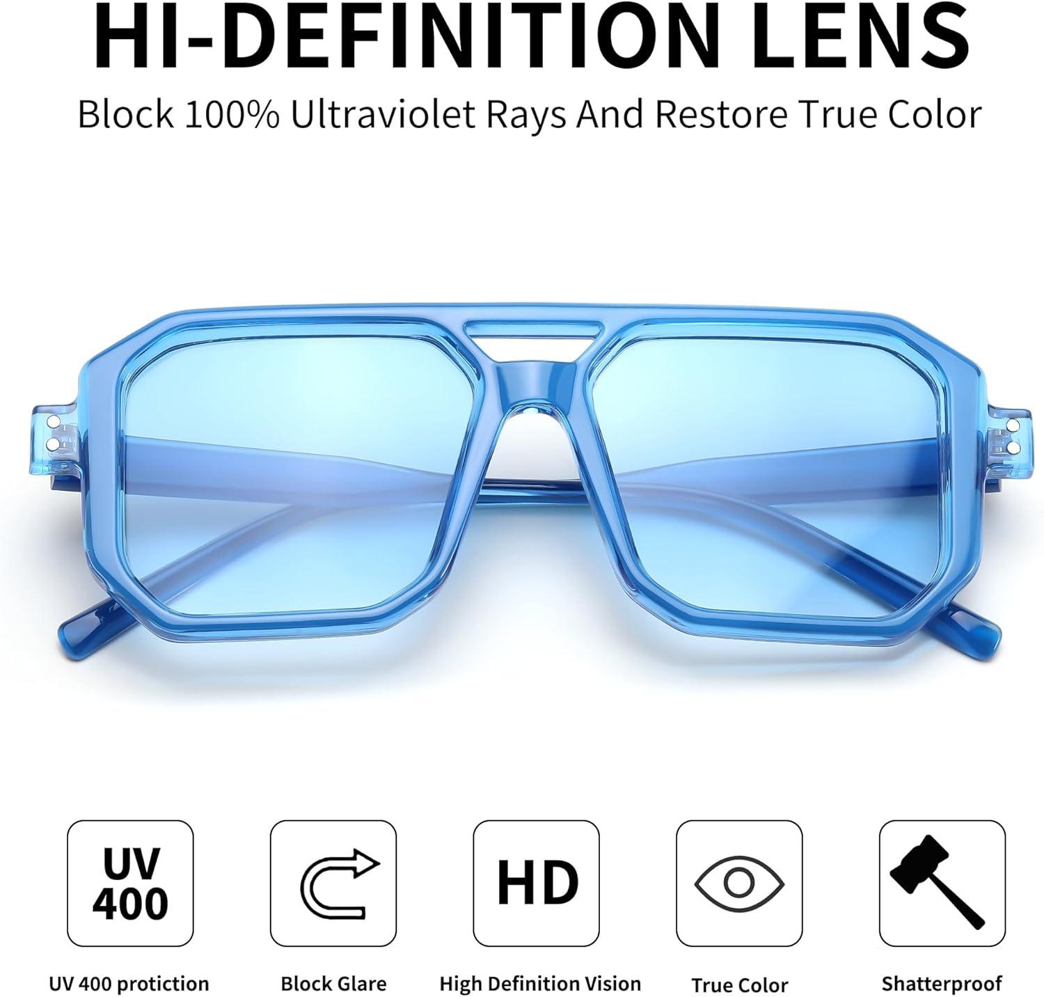 image:imageFEISEDY Retro Sunglasses for Women Men Trendy Aviator Sunglasses Classic Square Frame Shades B2939005 Blue FrameBlue Lens
