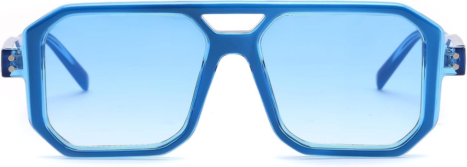 image:imageFEISEDY Retro Sunglasses for Women Men Trendy Aviator Sunglasses Classic Square Frame Shades B2939005 Blue FrameBlue Lens
