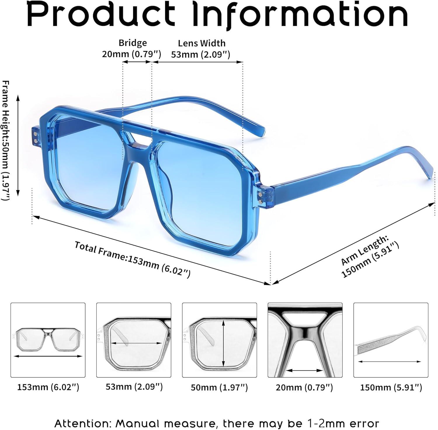 image:imageFEISEDY Retro Sunglasses for Women Men Trendy Aviator Sunglasses Classic Square Frame Shades B2939005 Blue FrameBlue Lens