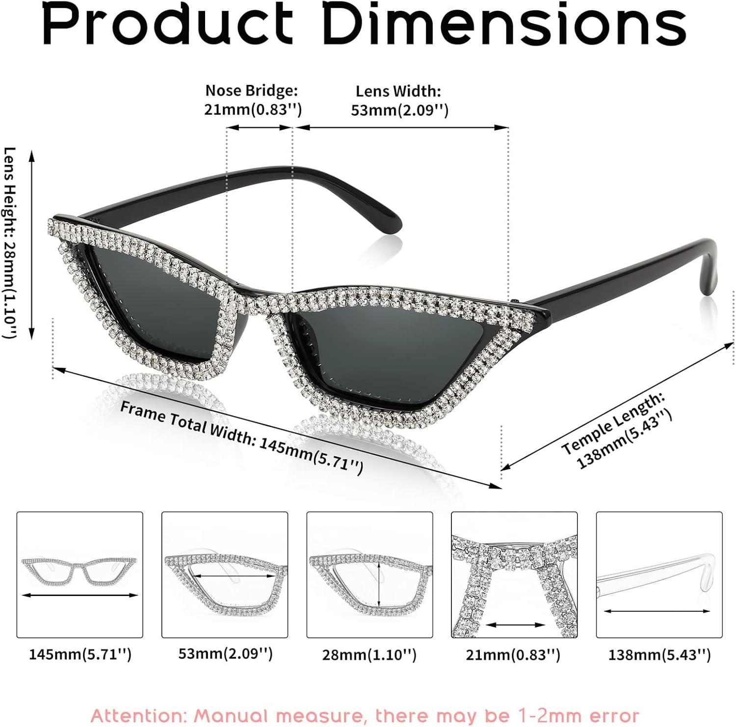 image:imageFEISEDY Small Cat Eye Sunglasses for Women Vintage Square Sparkling Crystal Trendy Retro Cateye Sunglasses B2317001 Black Grey Lens