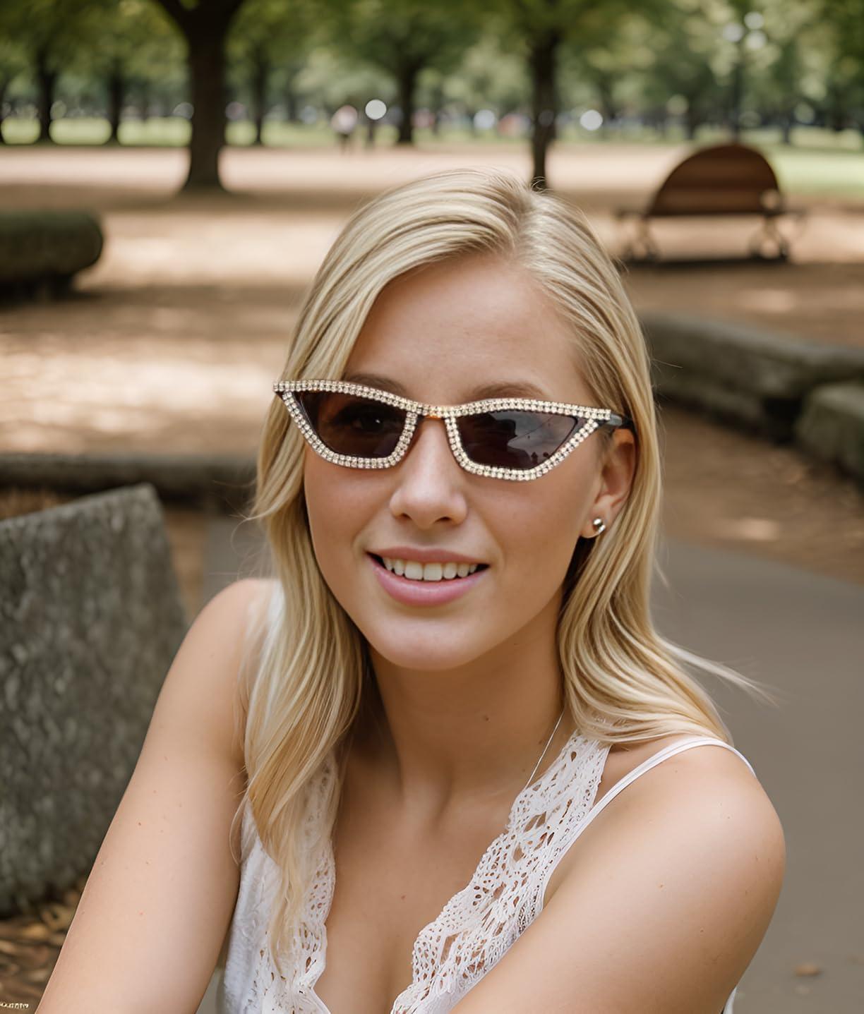 image:imageFEISEDY Small Cat Eye Sunglasses for Women Vintage Square Sparkling Crystal Trendy Retro Cateye Sunglasses B2317001 Black Grey Lens
