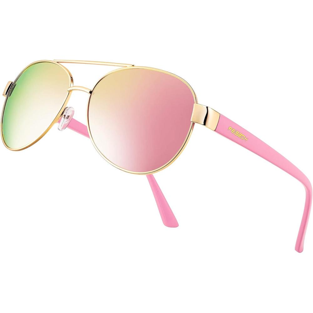 image:imageFEISEDY Classic Aviator Sunglasses for Women Pilot Polarized Sunglasses Men UV400 Protection for Driving Fishing Golf B4109002 Gold FramePink Mirror Lenses