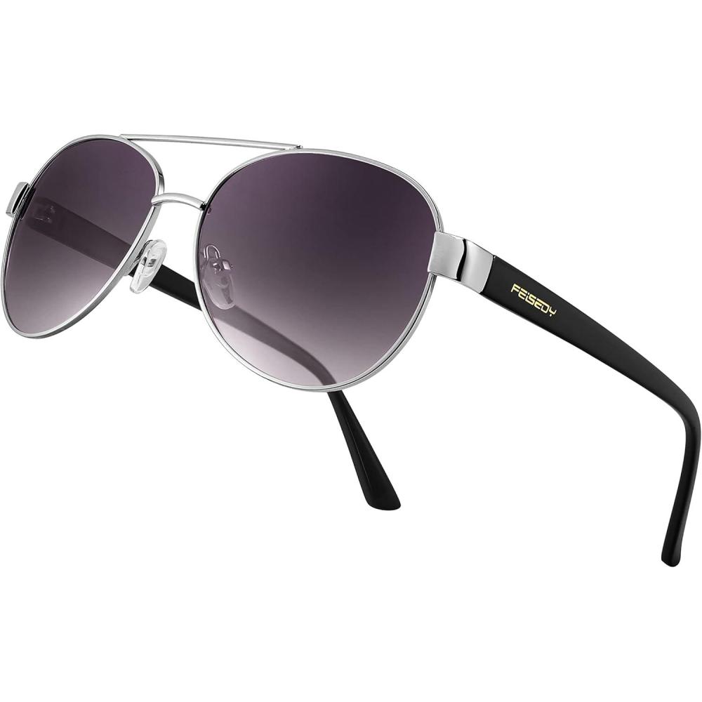 image:imageFEISEDY Classic Aviator Sunglasses for Women Pilot Polarized Sunglasses Men UV400 Protection for Driving Fishing Golf B4109003 Sliver FrameGradient Grey Lenses