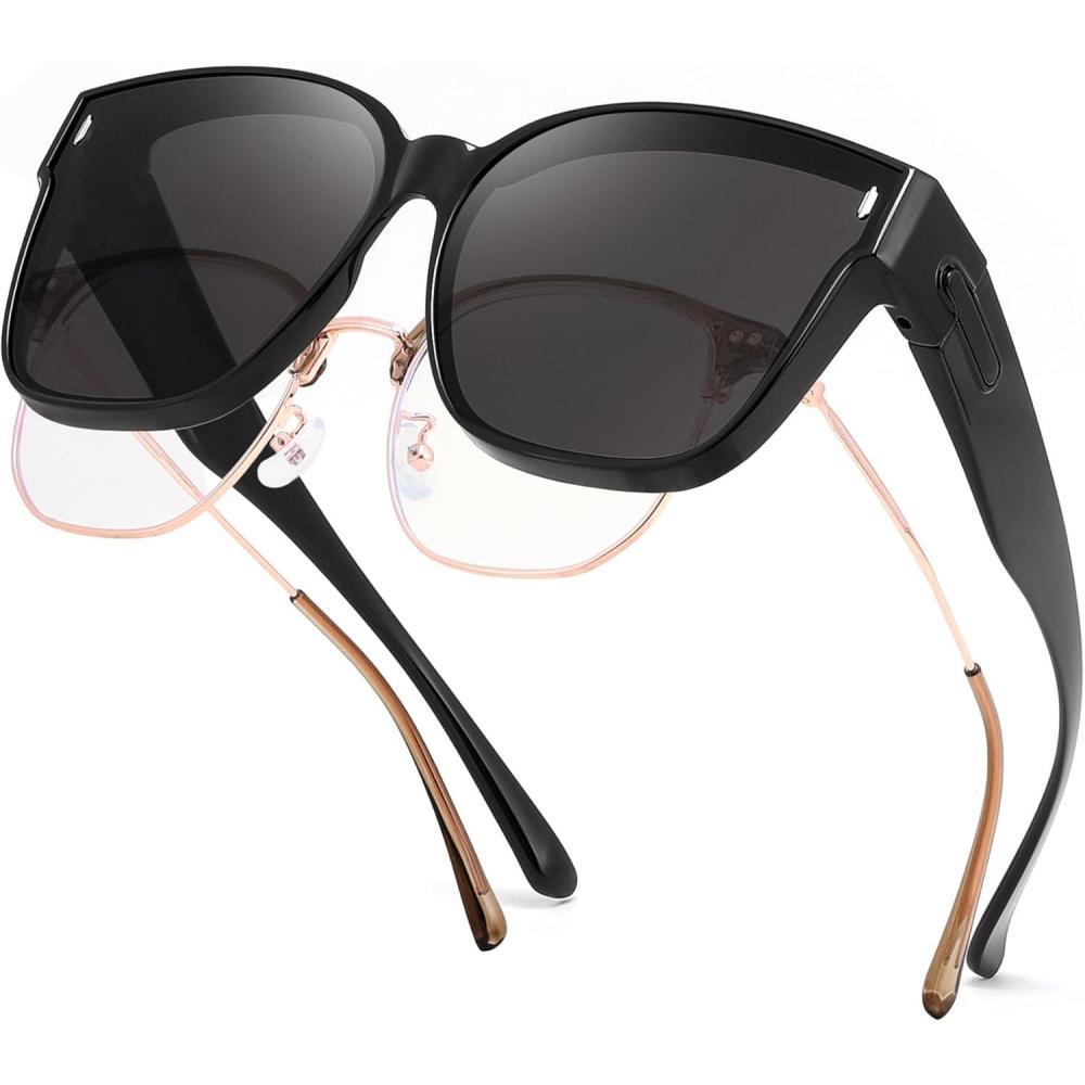 image:imageFEISEDY Polarized Sunglasses Fit Over Glasses for Men Women Oversized Square Sun Glasses UV400 Protection Shades B4187Black