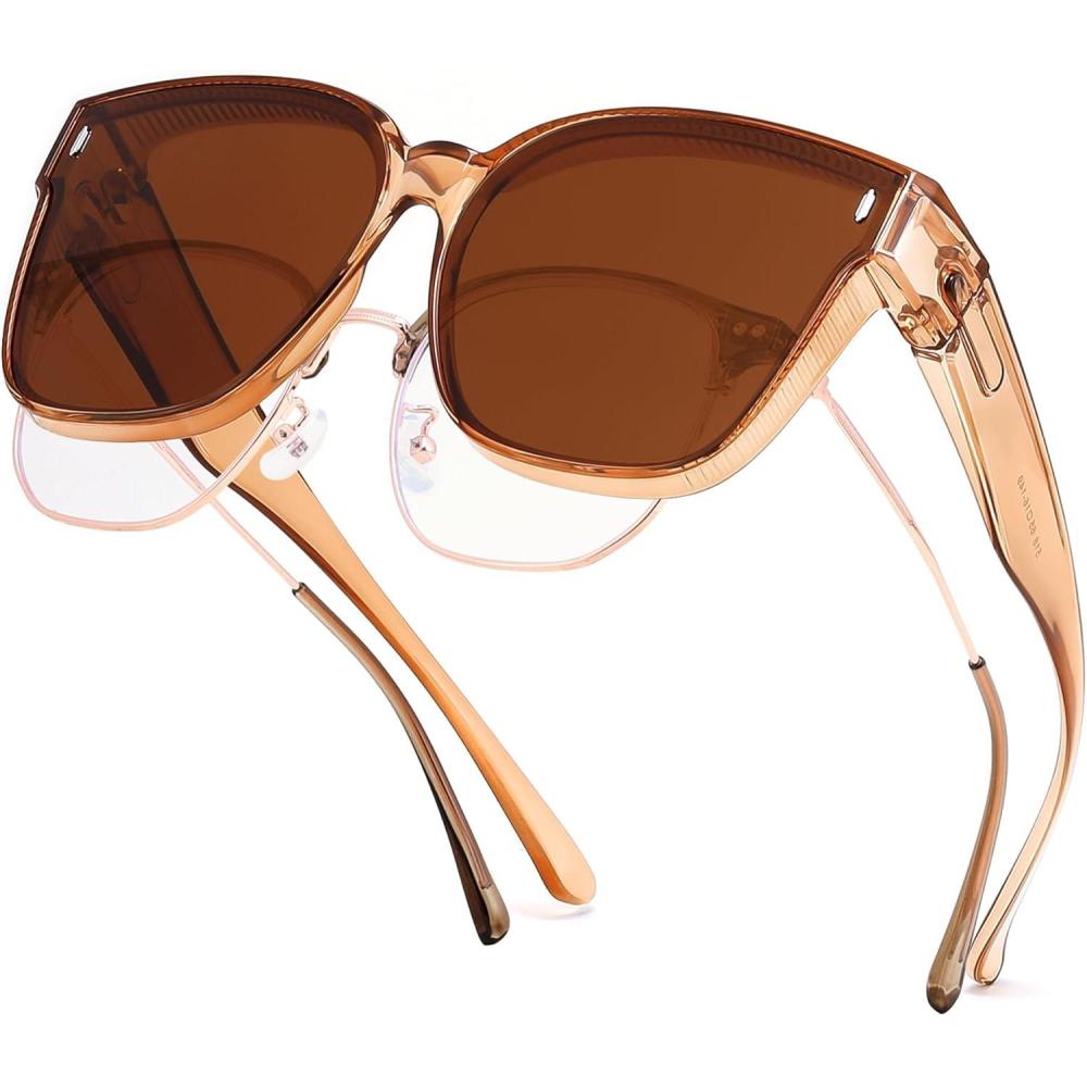 image:imageFEISEDY Polarized Sunglasses Fit Over Glasses for Men Women Oversized Square Sun Glasses UV400 Protection Shades B4187Champagne