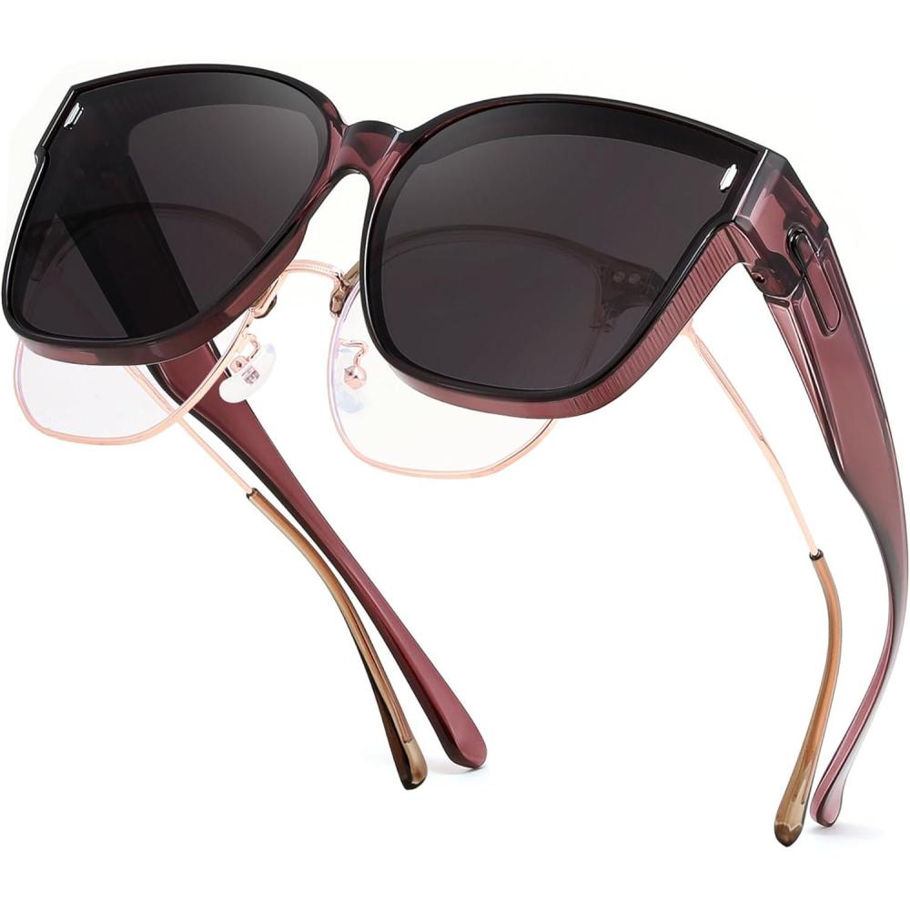 image:imageFEISEDY Polarized Sunglasses Fit Over Glasses for Men Women Oversized Square Sun Glasses UV400 Protection Shades B4187PurpleGray