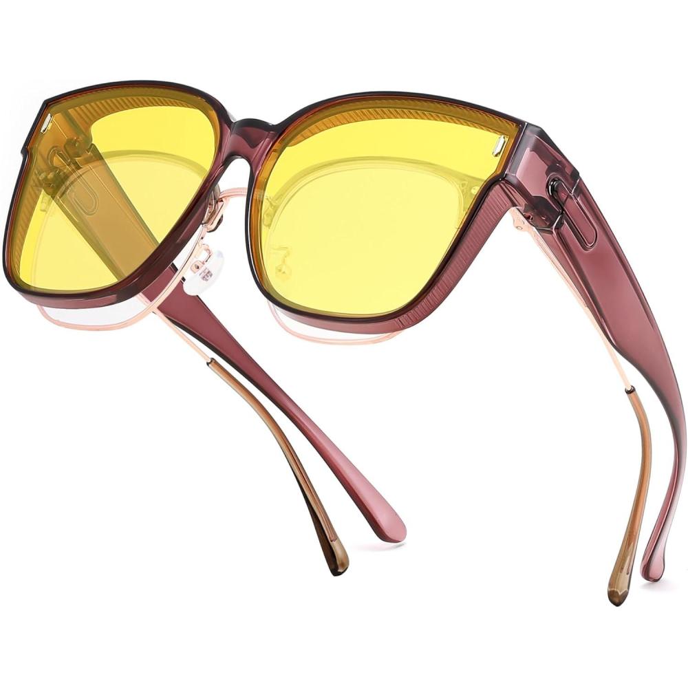 image:imageFEISEDY Polarized Sunglasses Fit Over Glasses for Men Women Oversized Square Sun Glasses UV400 Protection Shades B4187PurpleYellow