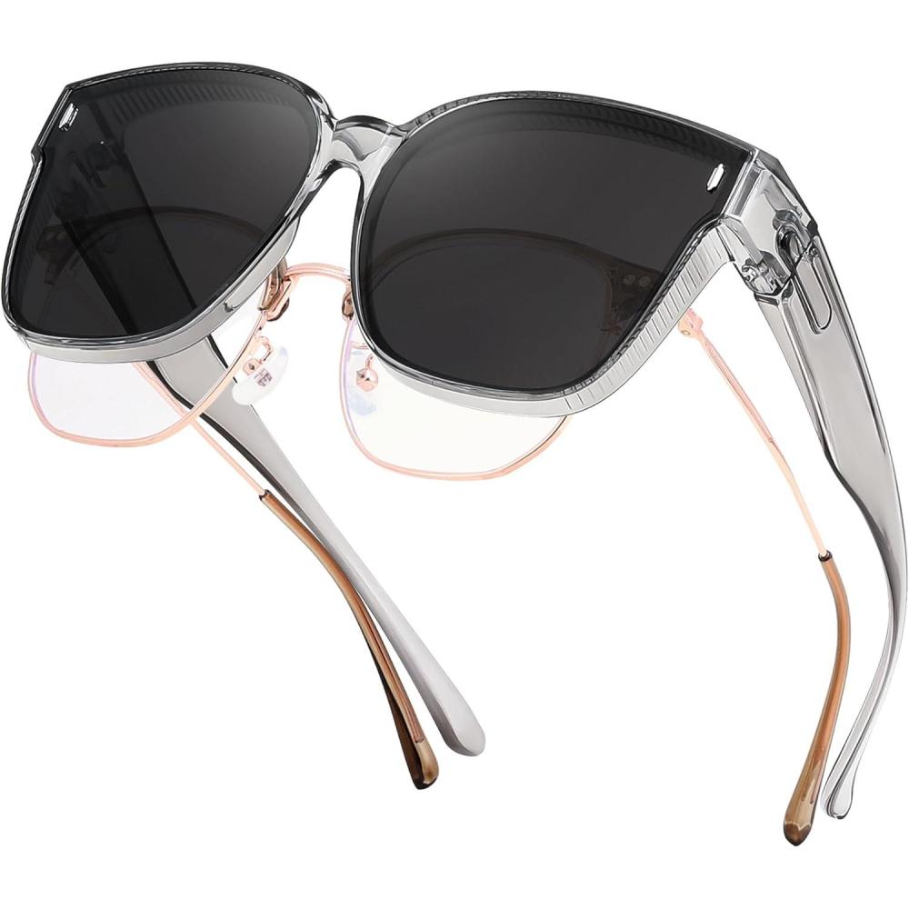 image:imageFEISEDY Polarized Sunglasses Fit Over Glasses for Men Women Oversized Square Sun Glasses UV400 Protection Shades B4187Transparent GrayGray