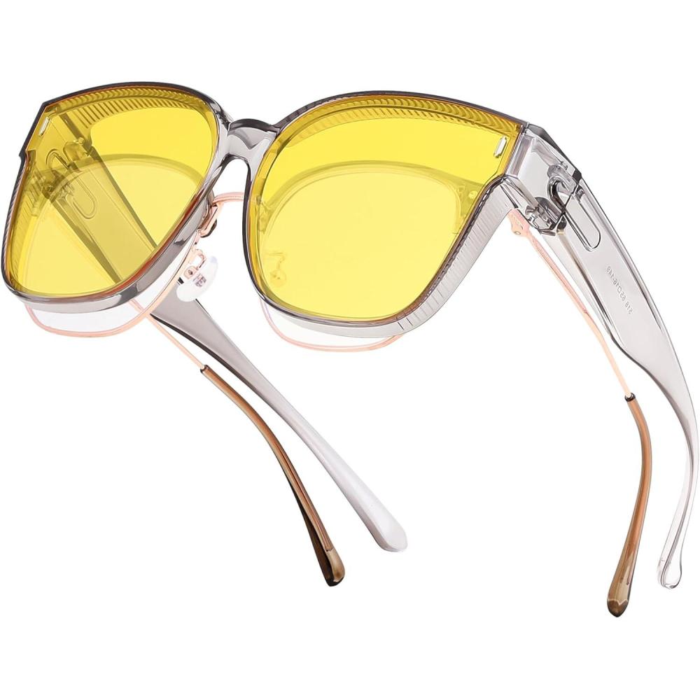 image:imageFEISEDY Polarized Sunglasses Fit Over Glasses for Men Women Oversized Square Sun Glasses UV400 Protection Shades B4187Transparent GrayYellow