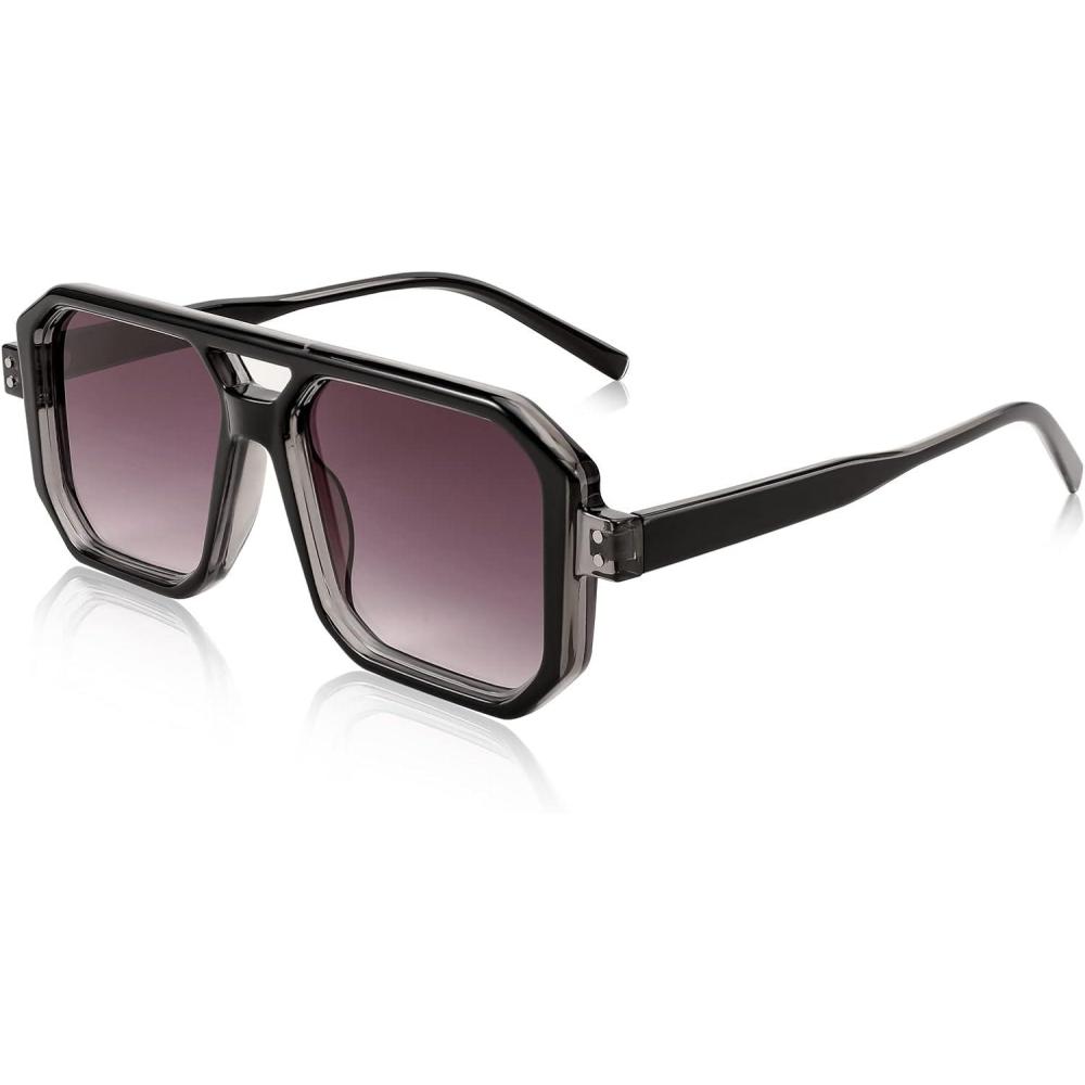image:imageFEISEDY Retro Sunglasses for Women Men Trendy Aviator Sunglasses Classic Square Frame Shades B2939003 Black FrameGradient Grey Lens