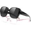 image:imageFEISEDY Fit Over Glasses Sunglasses Polarized for Women Sunglasses Over Prescription Glasses Oversized UV Protection B1114Black Frame  Black Lens